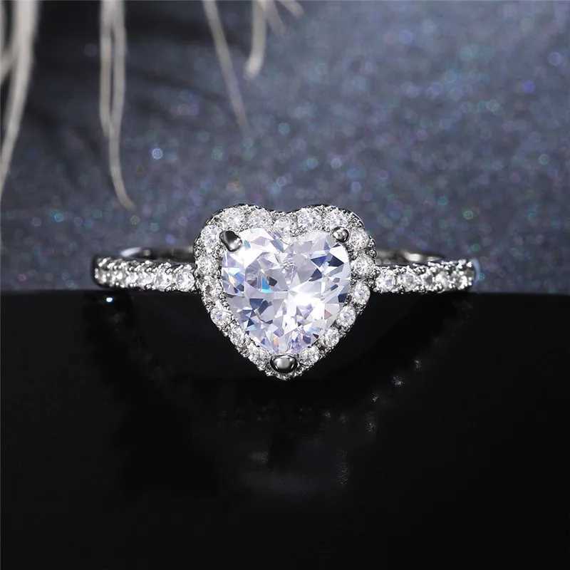 925 Sterling Silver Heart Ring for Women Exquisite Fashion Inlaid White Zircon Stones Wedding Ring Engagement Jewelry XJ250606