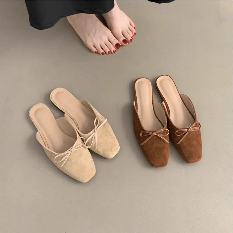 Baotou Half Slippers Women Summer Wear Muller Shoes 2025 Spring French retro Flat Sandals 250603