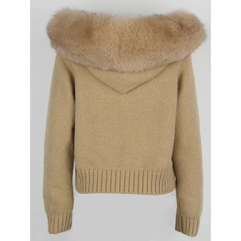 OFTBUY 2023 Autumn Winter Casual Hooded Real Fox Collar Fashion Short Knitted Jacket with Natural Fur Coat for Women
