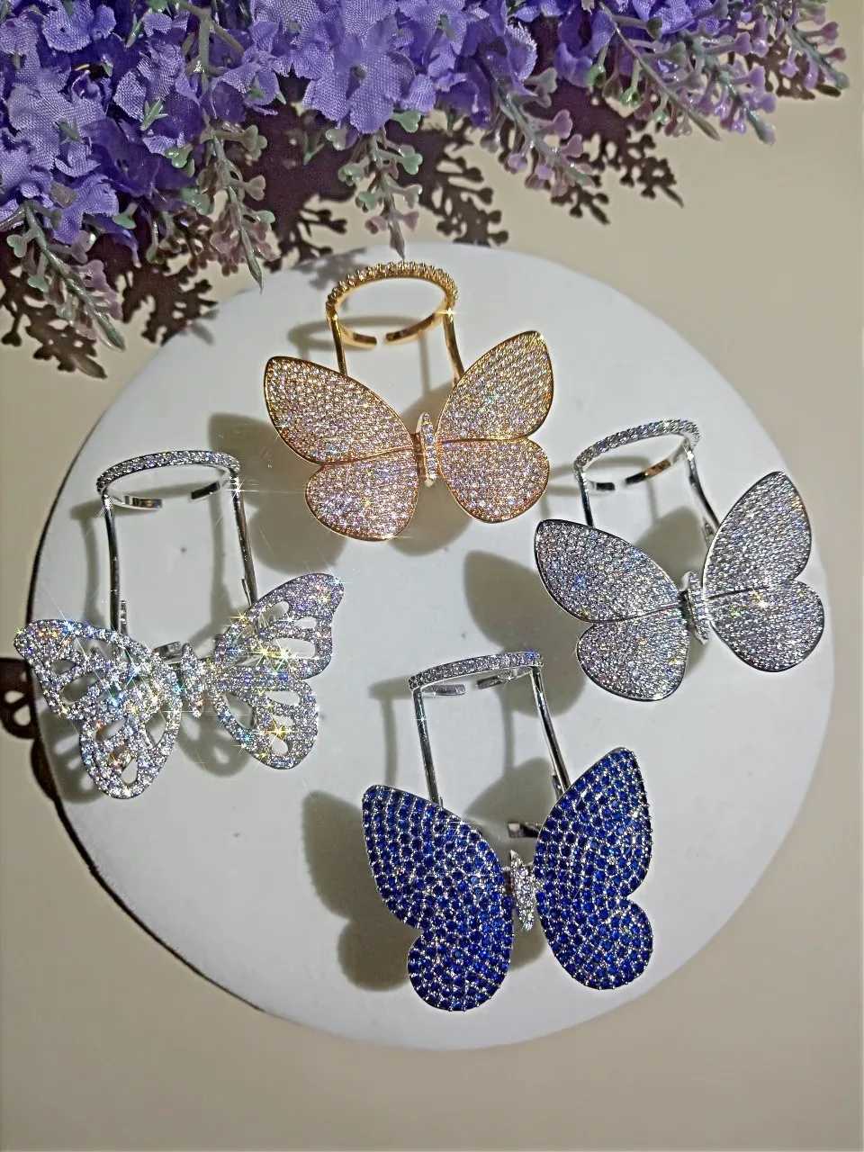 Flying butterfly Micro Pave 300pcs Lab Diamond cz Ring 925 Sterling silver Engagement Wedding band Rings for Women Party Jewelry XJ250606