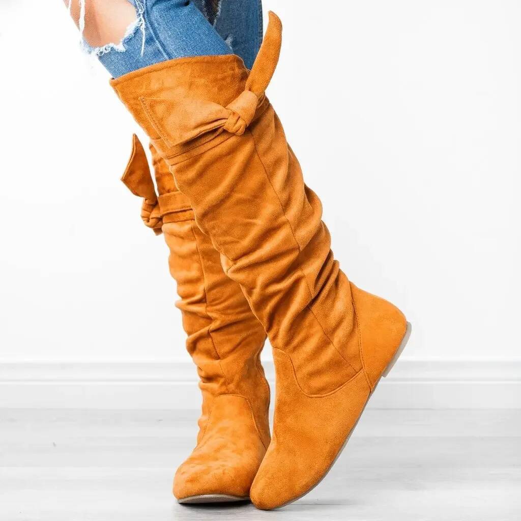 Ddmyoutdoor New Fashion Women Autumn Winter Ladies Bow Round Head Flat Heel Zapatos De Female Boots Casual Botas Mujer Yuj Outdoor Shoes