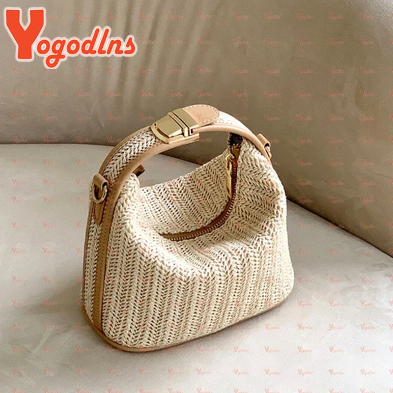 Yogodlns Summer Small Straw Handbag Trendy Shoulder Bag Woven Bucket Crossbody Casual Seaside Beach Girls Handle Tote 250605