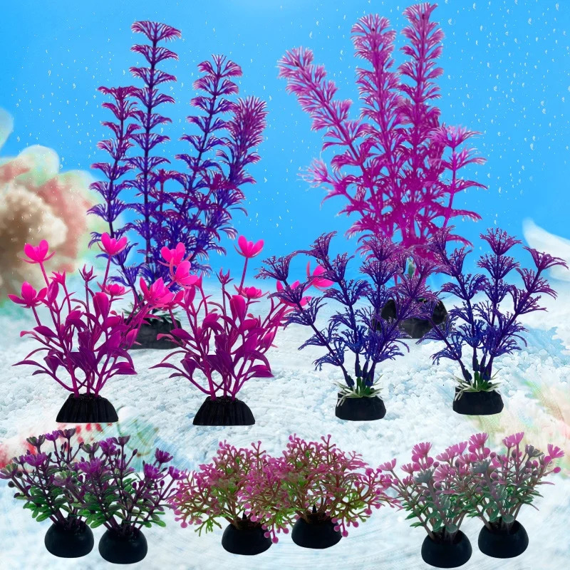 12PCS Artificial Aquarium Decor Plants Water Weeds Ornament Aquatic Plant Fish Tank Grass Decoration Accessories 250604