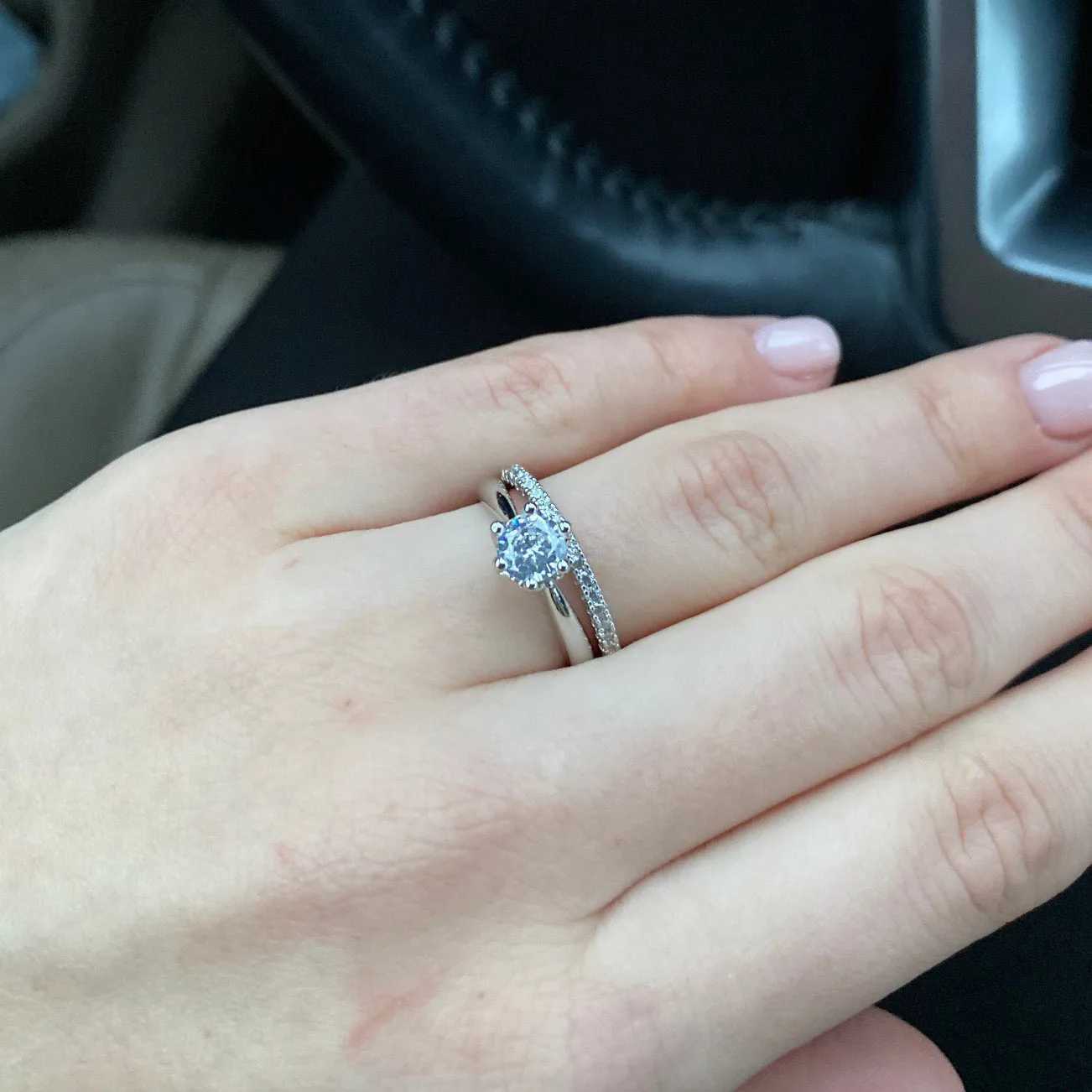 Classic Matching Wedding Rings Set for Women Female Engagement Rings with Zircon Crystal Stone Accessories Jewelry SR013 W250606