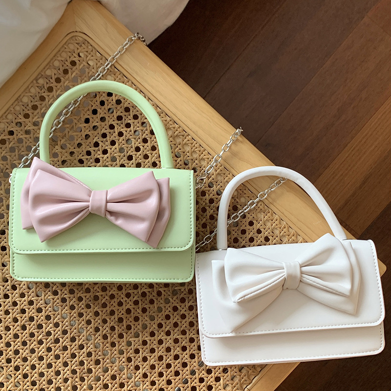 designer bag Niche New Style Girl Handbag Bowknot Chain Small Square Bag Summer Color-Block Texture Shoulder Crossbody Bag