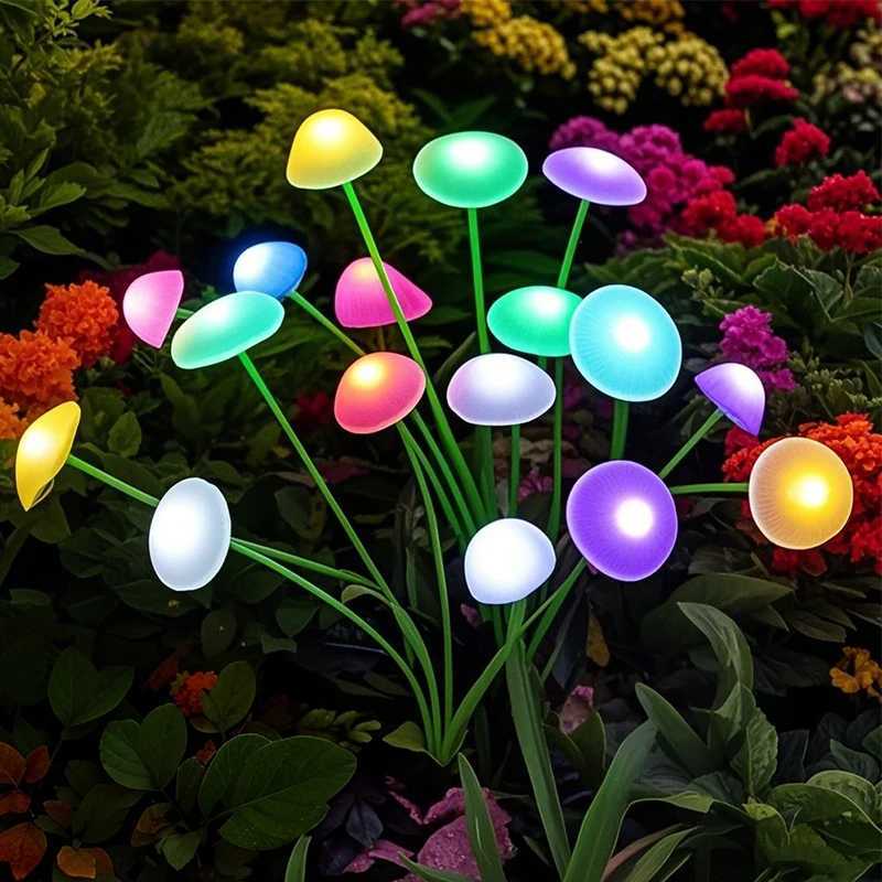 LED Outdoor Mushroom Jellyfish Sway Solar Lights Garden Waterproof Patio Pathway Yard Balcony Decor Lawn Lamp W250607