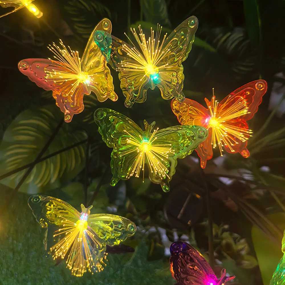 1PC Solar LED Fiber Optic 6 Head Butterfly Light Outdoor Decoration Lawn Light Garden Atmosphere Decoration Light W250607