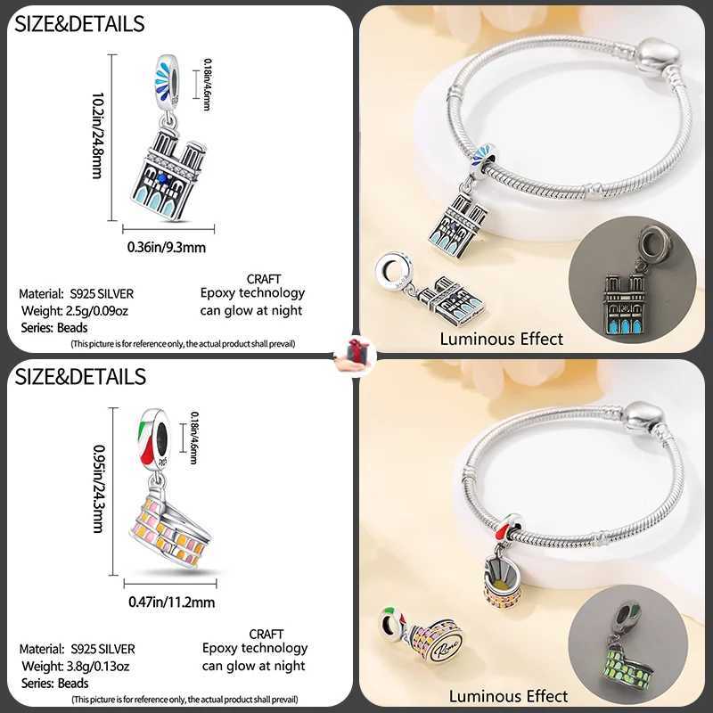 925 Sterling Silver Fashionable Tower Architectural Silver Collection Charm Beads for Brand Original Bracelet DIY Jewelry Gift XJ250607