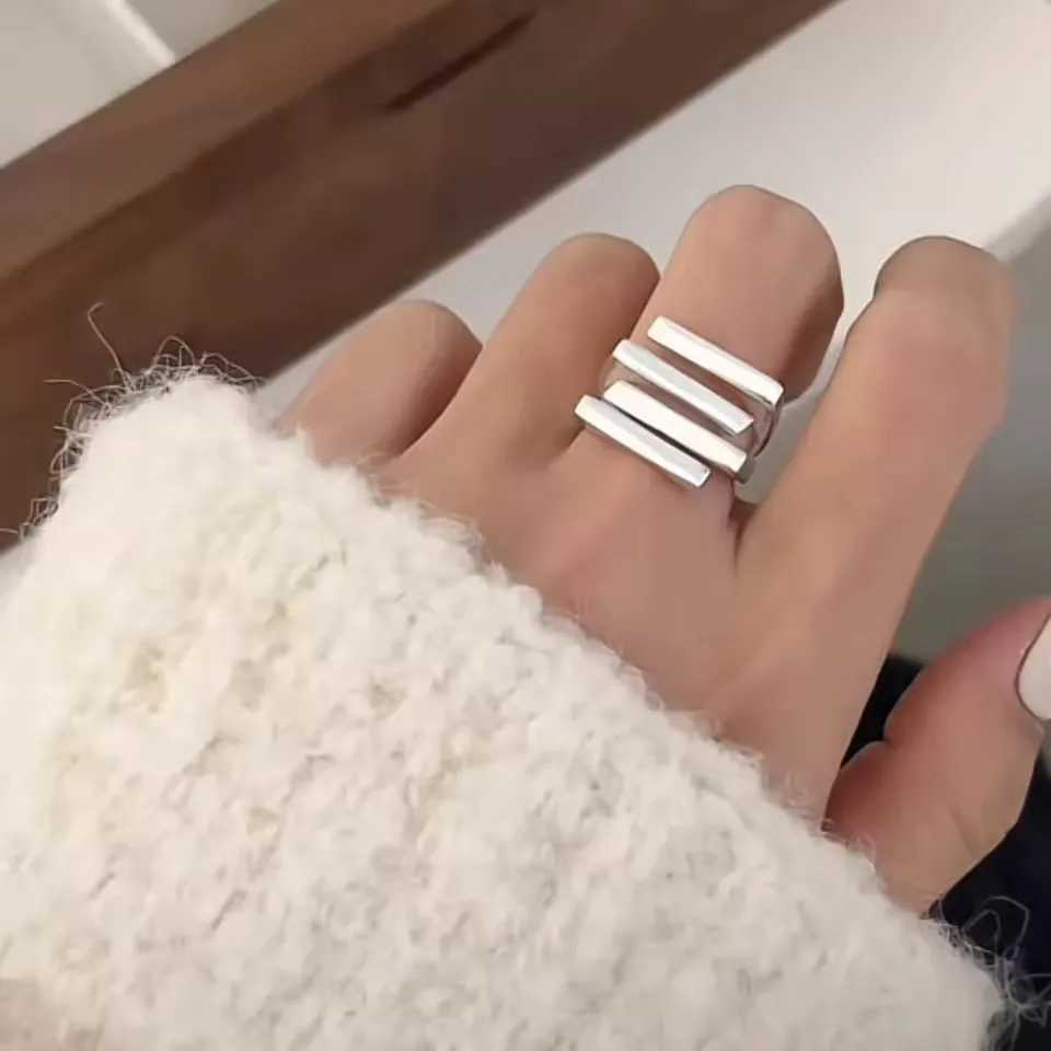 Sam Panda 925 Sterling Rings for Women Simple Geometric Handmade Irregular Retro Ring Gold Zircon Allergy For Birthday Gift W250606