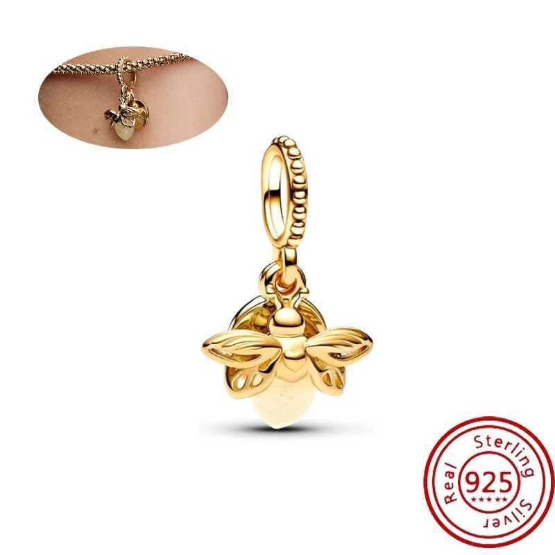 Plated Gold Fit Original Pantaro 925 Silver Sparkling Heart Monstera Luck Tree Firefly Charm Dangle Bracelet Jewelry GiftXJ250607