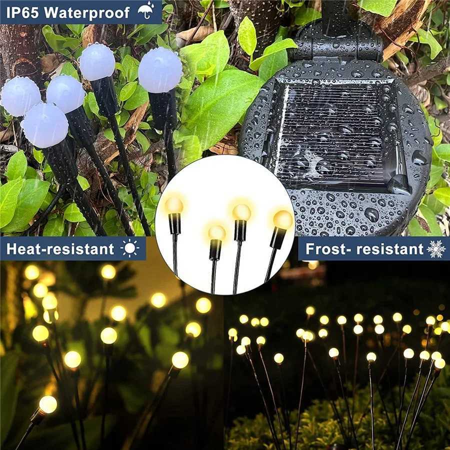 Outdoor 2Pcs Solar LED Firefly Lights Waterproof Christmas Garden Landscape Lights for Party Wedding Park Yard Lawn Decoration W250607