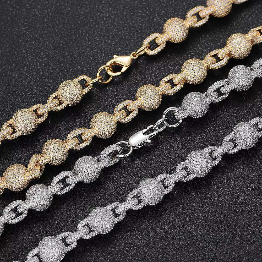 European and American Hip Hop Jewelry S925 Silver Moissanite Bubble Bead Chain Necklace Hot Selling Mens Necklace