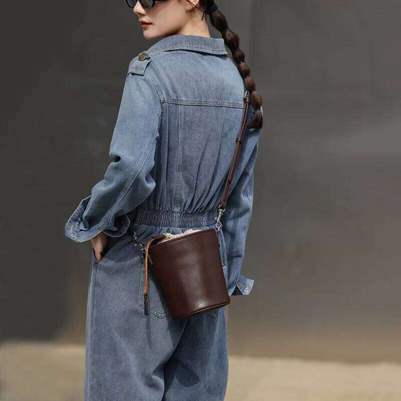 2024 Summer New Fashion Cylinder For Women Split Leather Mini Underarm Shoulder Bag Lady Small Cross-Body Messenger Handbag 2025/06/06