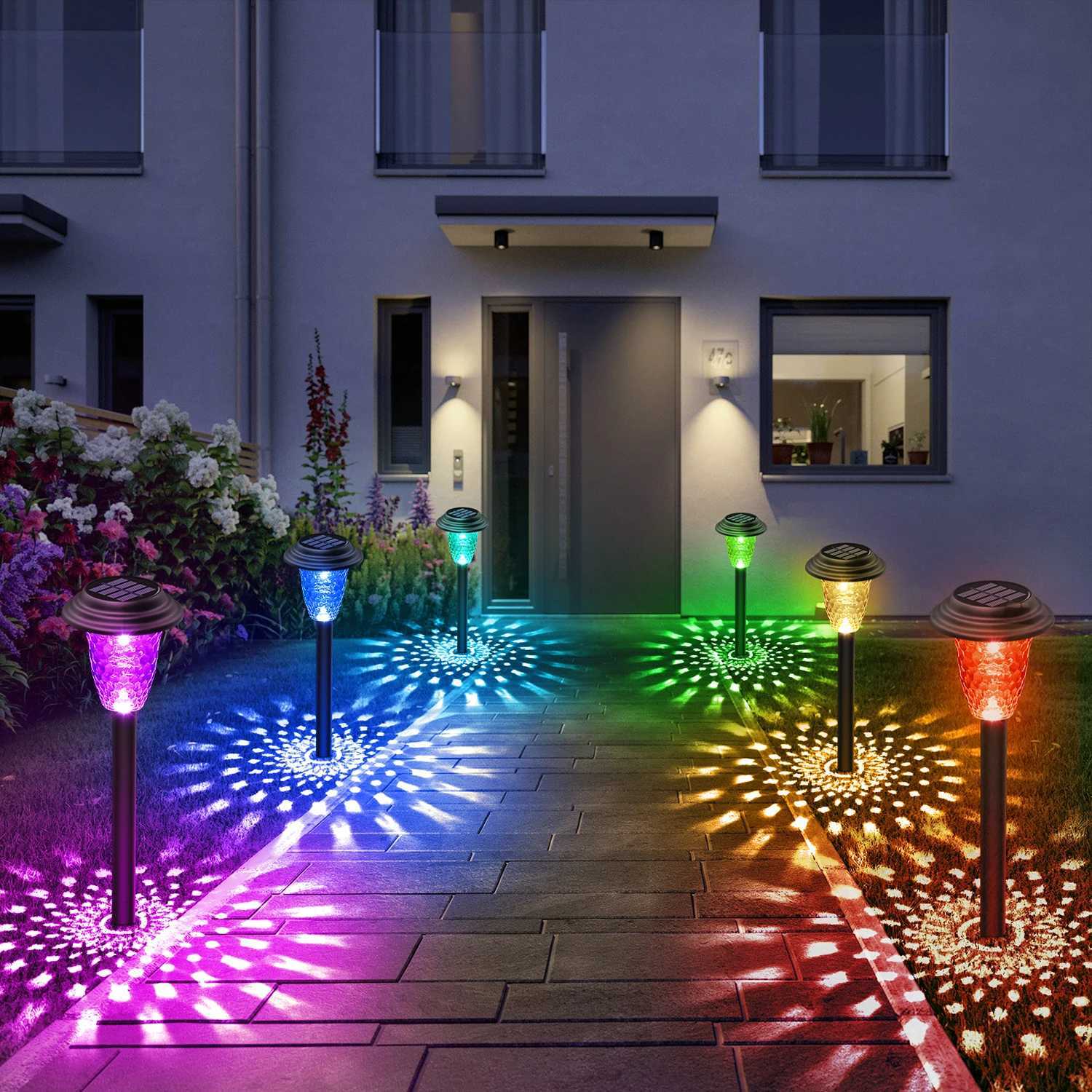 2/8/10Pack Solar Pathway Lights RGB/Warm White Color Changing Outdoor Garden/Backyard/Lawn/ LED Decor W250607