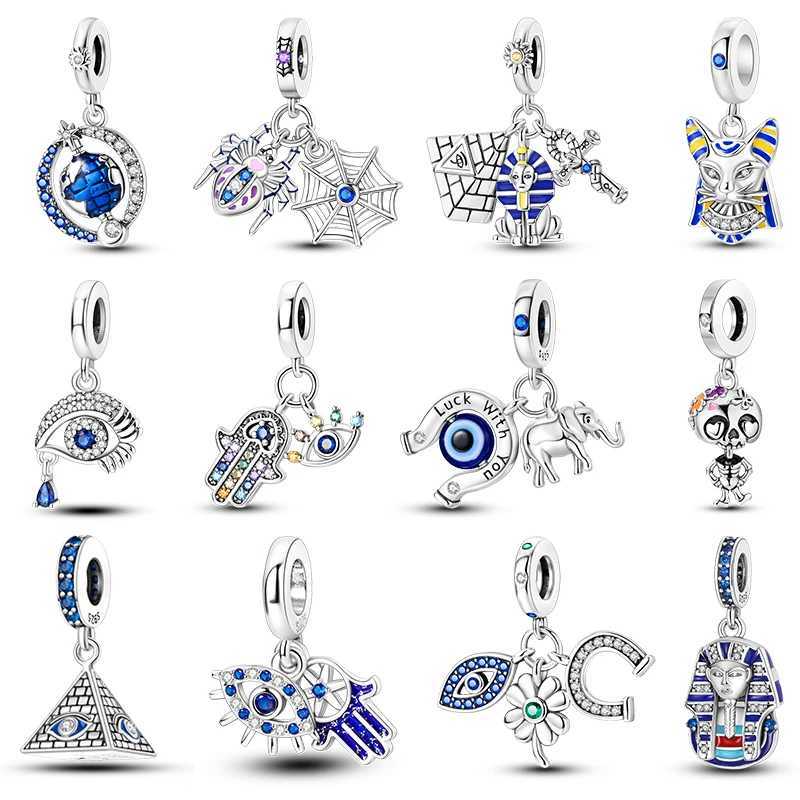 925 Silver Color Pharaoh Pyramid Spider Evil Eye Bastet Charms Beads Fit 925 Original Bracelets Fine DIY Party Jewelry XJ250607