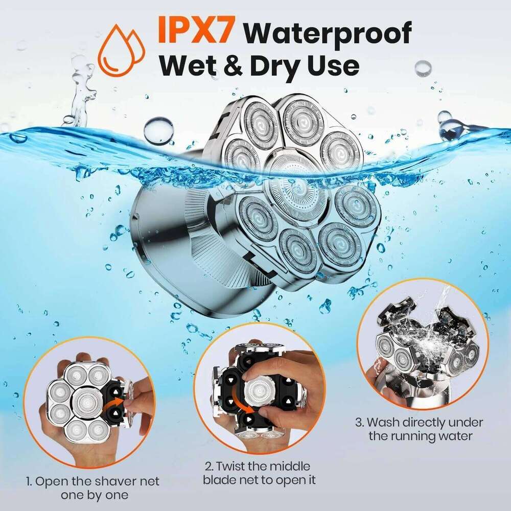 9D Men 6 In 1 Cordless Rechargeable Electric Shavers For Beard/Nose/ LED Display Wet/Dry Bald Head