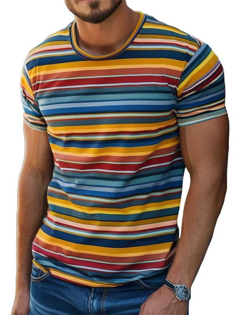Retro Stripe Graphic T Shirts For Men Fashion Summer Short Sleeve 3D Printed T-shirts Trend Streetwear Oversized Pullovers Tees W250607