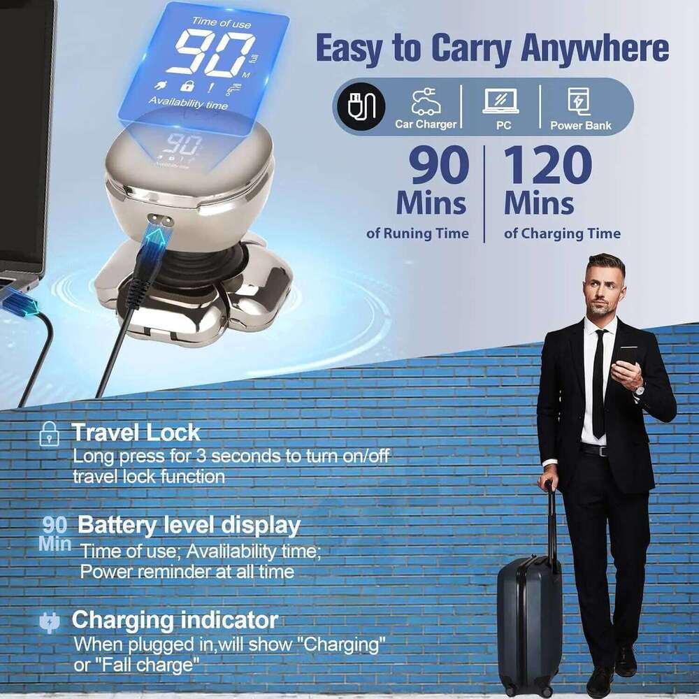 9D 6-In-1 Bald Head Shavers Men Wet/Dry LED Display Electric Razor For Mens Hair Trimmer