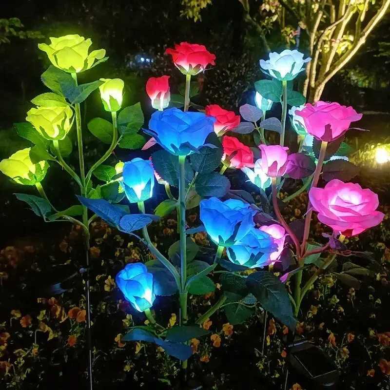 1PC Solar 5-Head Rose Flower LED Light Outdoor Plug-in Decoration Lights Landscape Lighting for Garden Lawn Yard Path Cemetery W250607