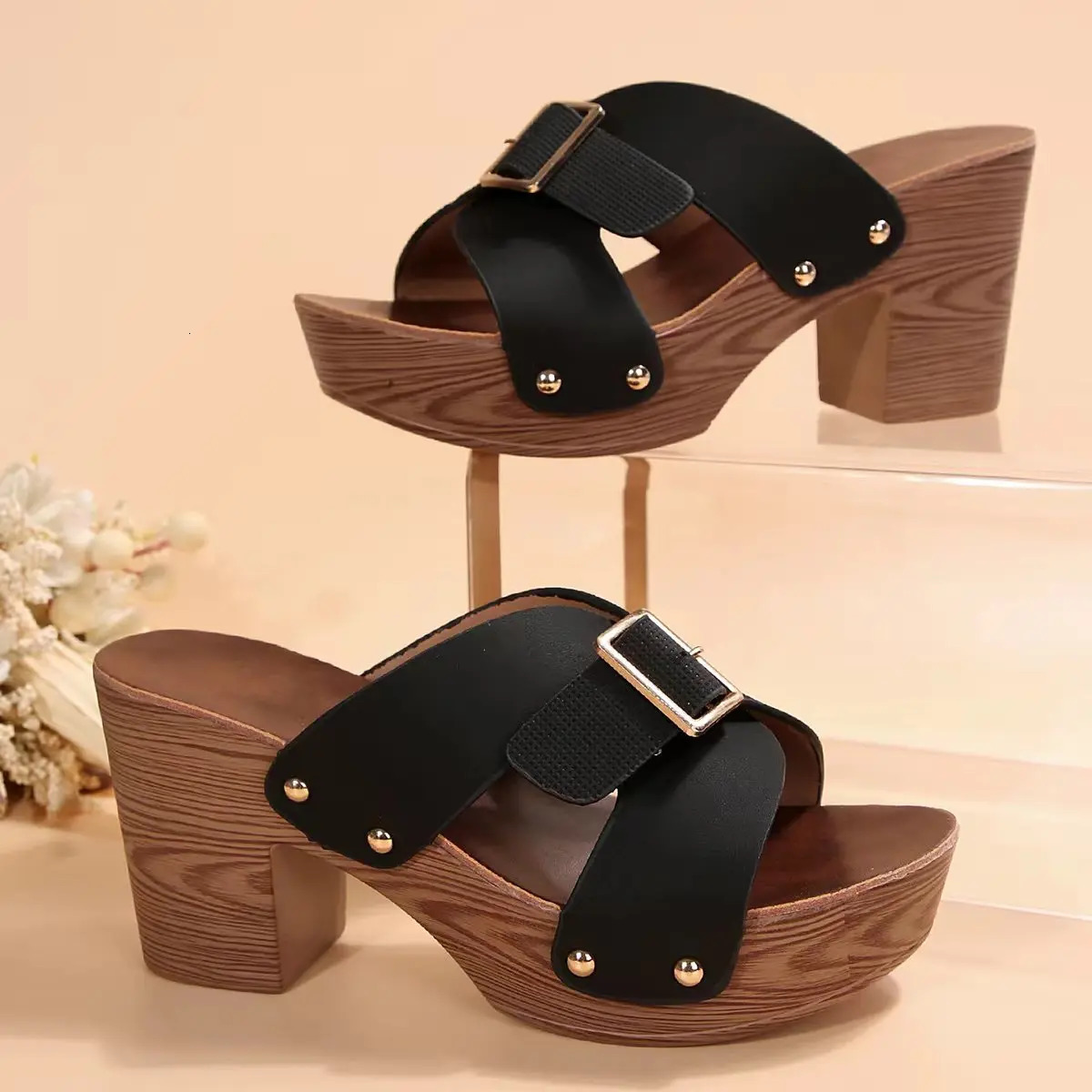 Sandal of Women British Style Rome Shoe Comfy Soft High Heels Summer Sandalias Metal Buckle Casual Slipper Wedge Platform Sandal 250605