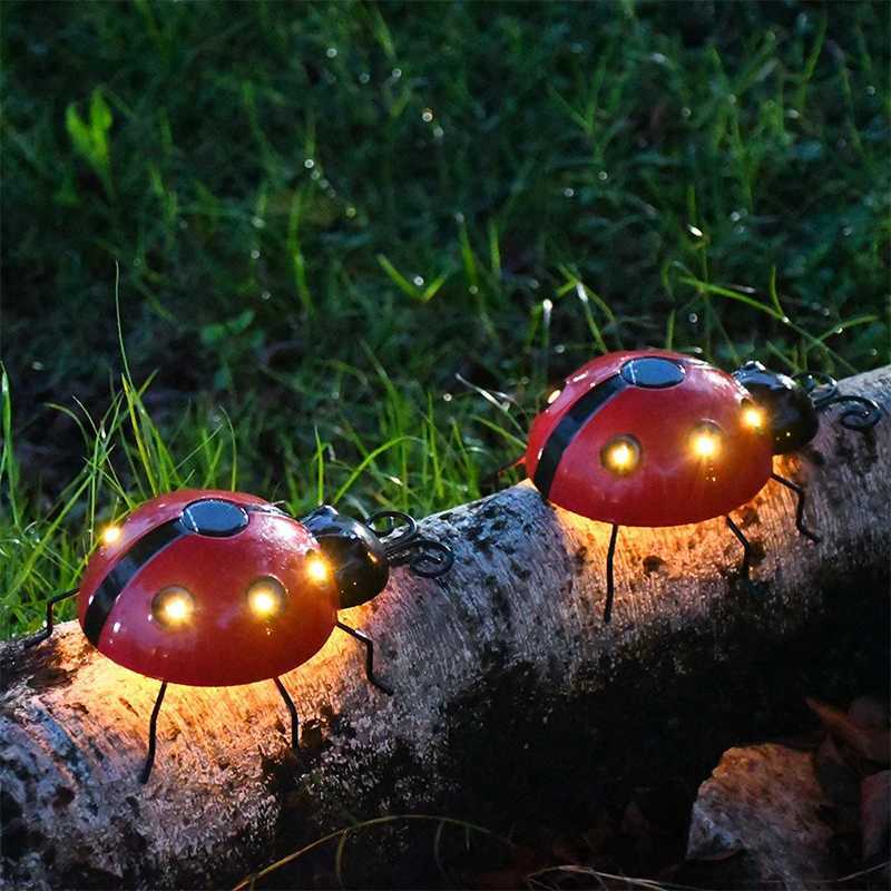 Solar Ladybug Lamp Outdoor Waterproof Garden Statue Wall Hanging LED Solar Powered Light For Garden Lawn Tree Landscape DecorXJ250606