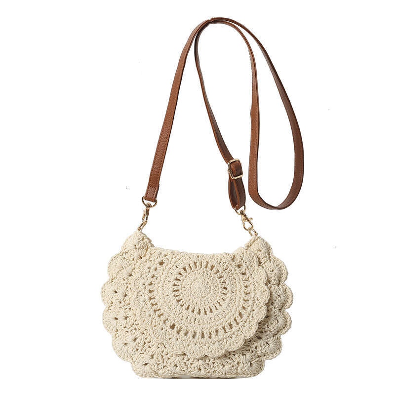 Lace Trim Crossbody Cotton Woven Hollow Shoulder Straw Vacation Style Beach Versatile Women's Bag