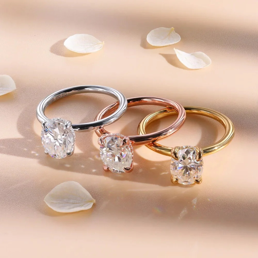 M-JAJA Oval Engagement Ring for Women S925 Silver Solitaire Ring with Hidden Halo 1-3ct D VVSI Diamond Wedding Band 250604