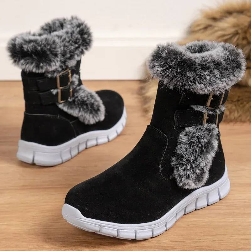 Ddmyoutdoor Women Flats Ankle Snow Boot Winter Warm Fur Shoes New Fashion Design Short Plush Boots Suede Soft Sole Goth Botas Outdoor Shoes