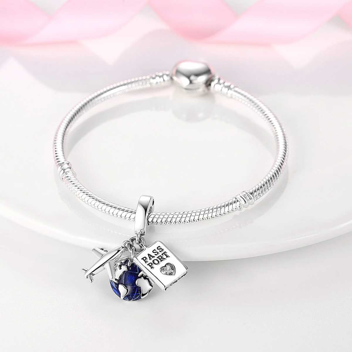 Charm 925 Silver Travel Airplane Earth Beads Pendant Fit Original Bracelet DIY Fine Jewelry Charms XJ250607