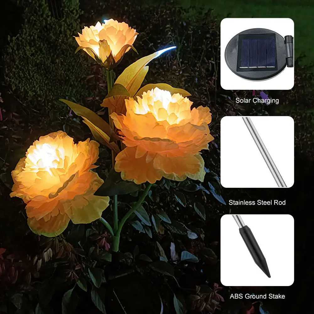 LED Solar Simulation Peony Flower Solar LED Light Garden Yard Lawn Night Lamp Landscape Garden Home Christmas Decoration W250607