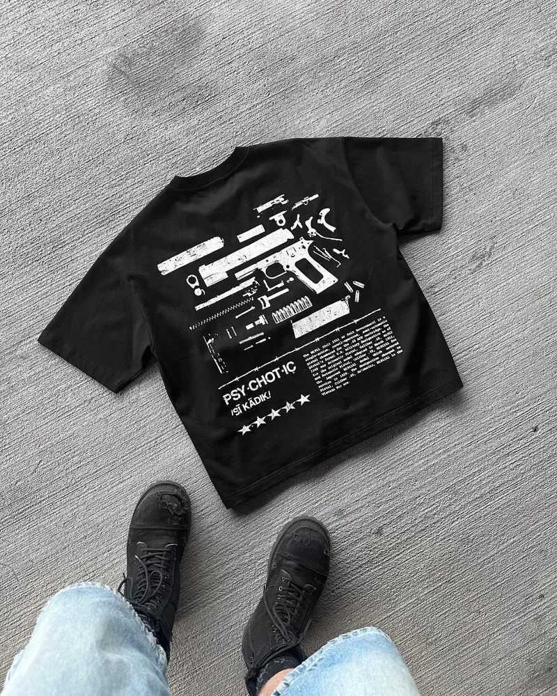 American High Street Letter Print Short Sleeve T-shirt Men Y2k New Fashion Retro Casual Top Gothic Hip Hop Harajuku Couple Shirt W250607