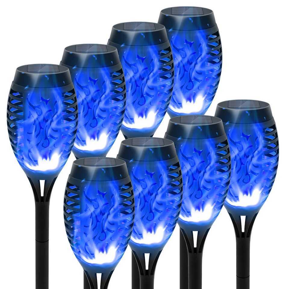 8PCS Solar Lights Outdoor Blue Solar Torch Flame Lights for Garden Decor Solar Landscape Lights Decorative for Lawn Yard Pathway XJ250606