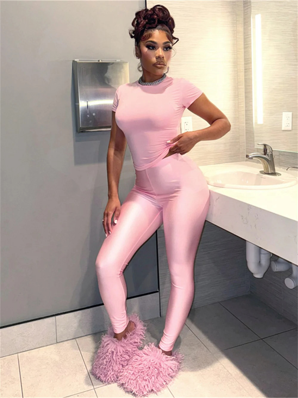 Weird Puss Fitness Women Tracksuit 2Piece Set Simple Basic Crop TopsSilky Leggings Street Activity Soft Casual Matching Suits 250605