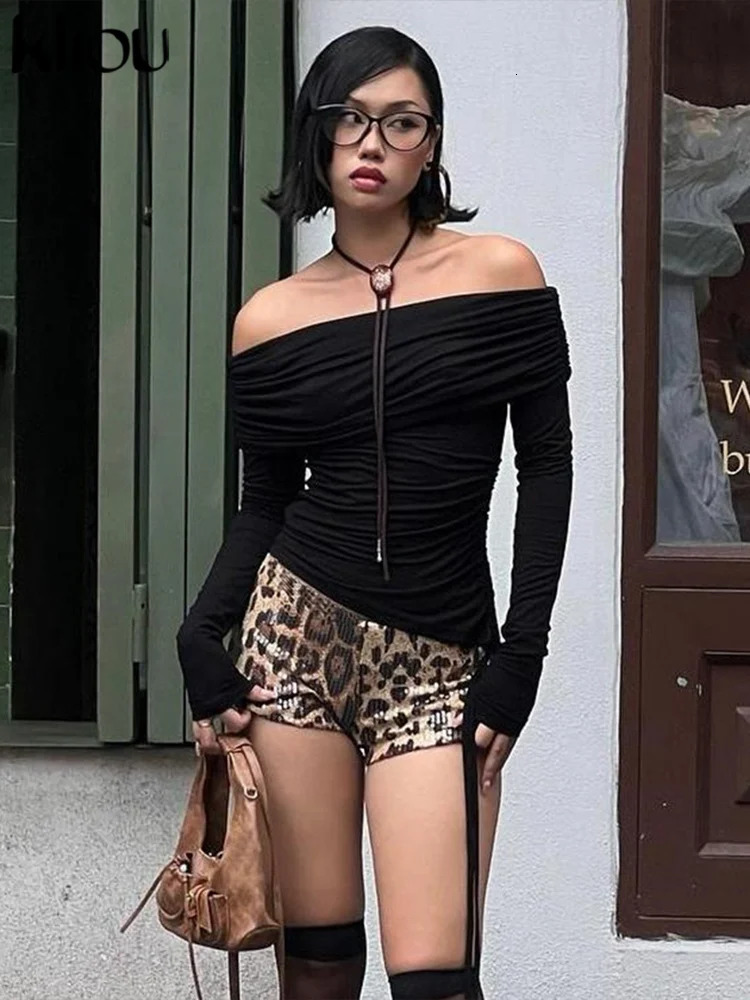 kliou Sequins Shiny Women Shorts Fashion Leopard Printed High Waist Body-shaping Mini Bottoms Female Stunning Streetwear 250529