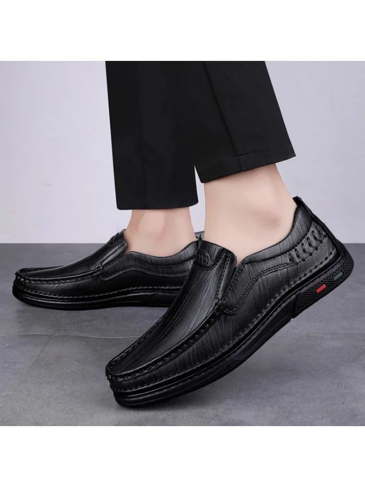 summer simple breathable cowhide mens Doudou shoes cross-border large size classic lazy casual shoes men 250605