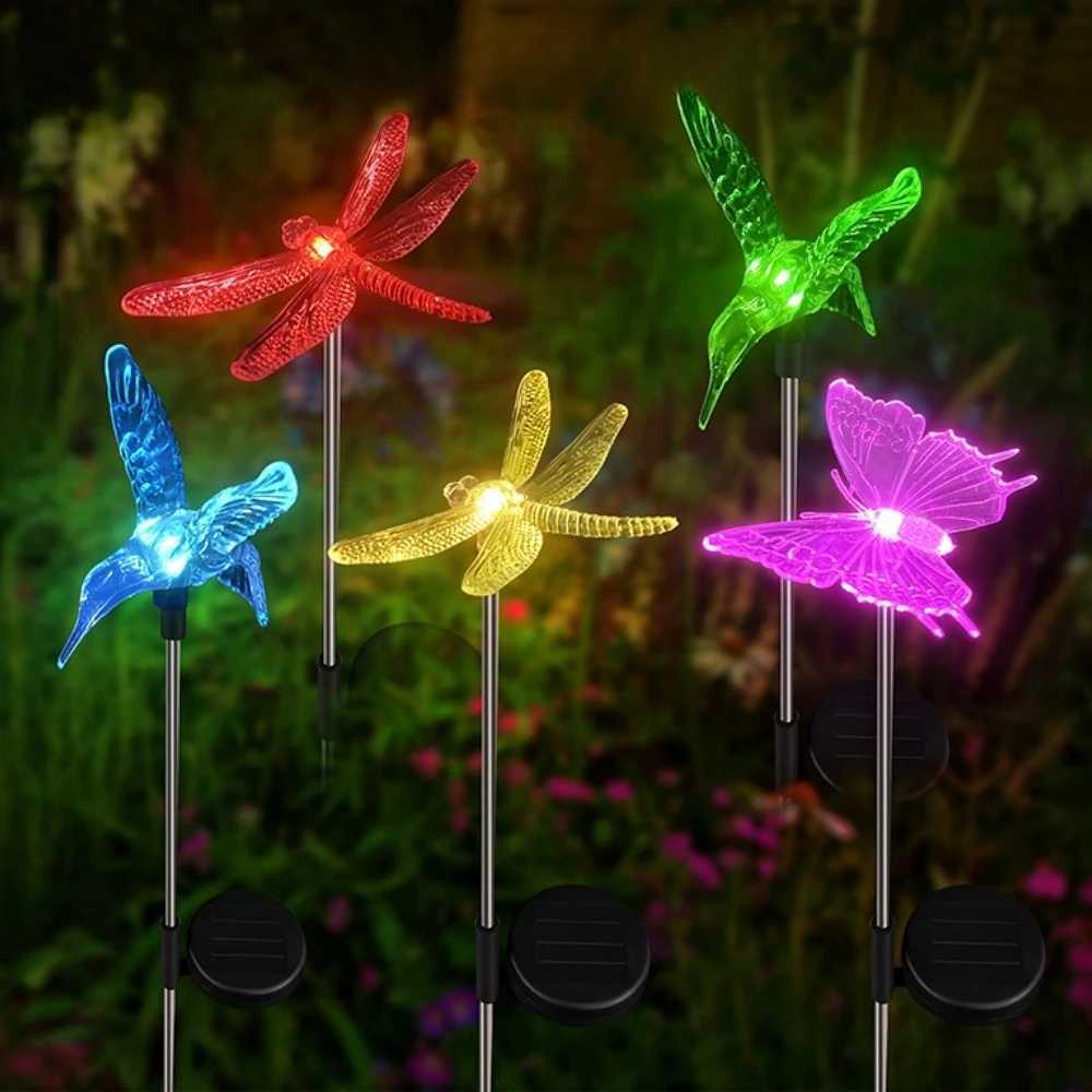 3pcs Solar Garden Stake Light Outdoor Decorations Dragonfly Hummingbird Butterfly LED Lamp Patio Path Decor W250607