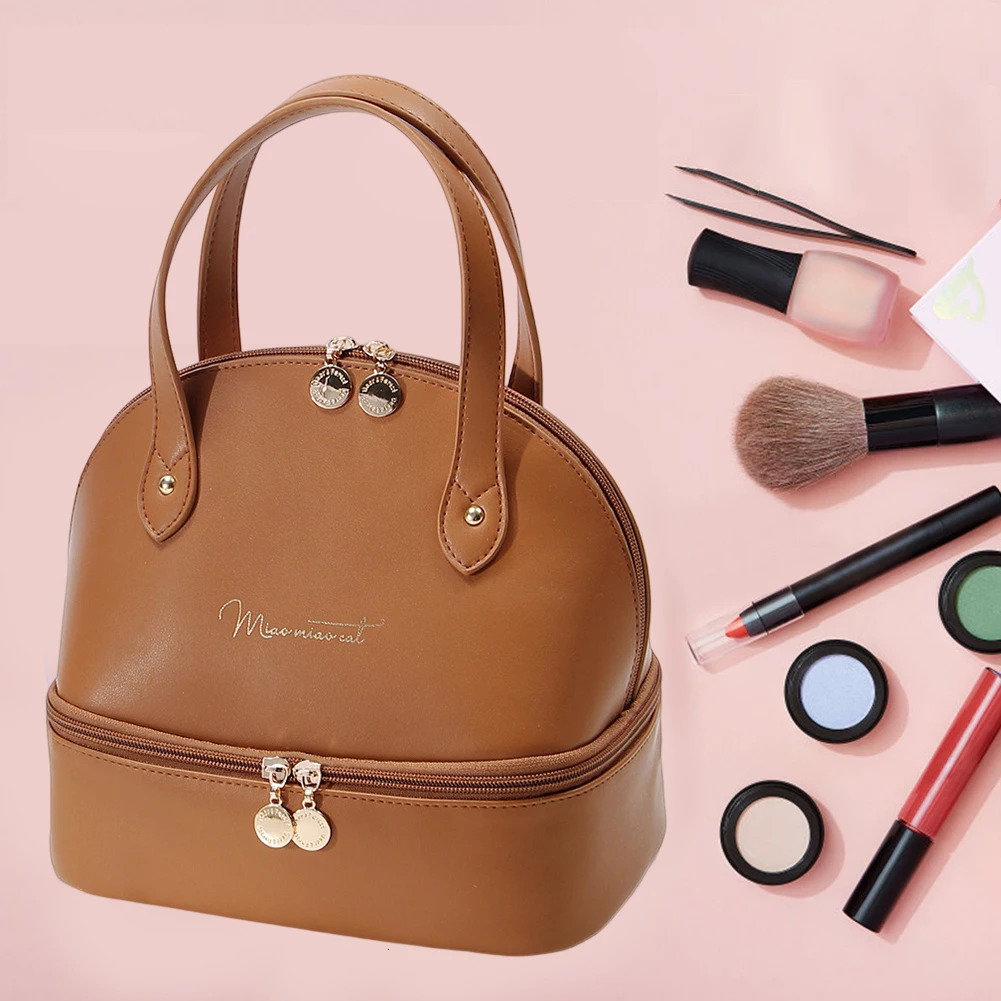 Ladies Insulated Lunch Bag Double Layer PU Leather Food Handbag Case With Top Handle Meal Prep Bag for Travel Work School Picnic 250606