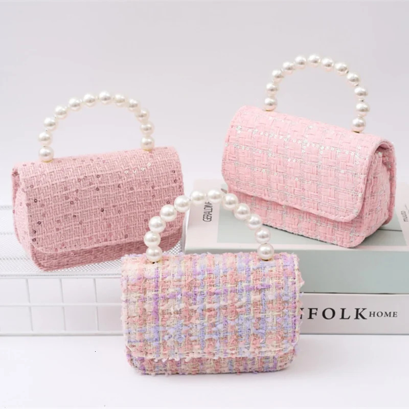Childrens bag girls woven handbag crossbody princess chain mini purses and handbags for girls 250605