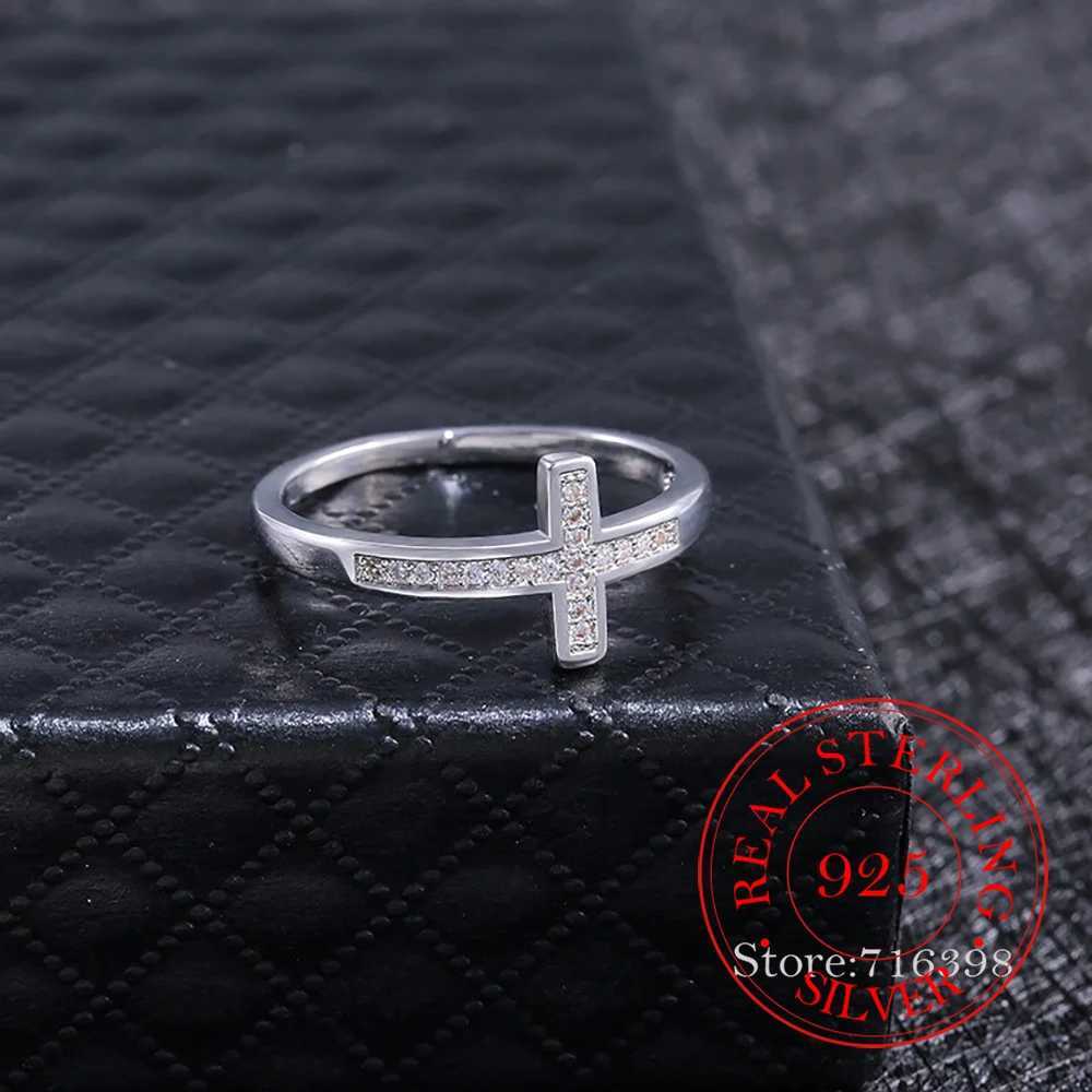 Original 925 Sterling Silver Cubic Zircon Cross Rings for Women Men Fashion Womens Jewelry Party Wedding anillos Gift XJ250606