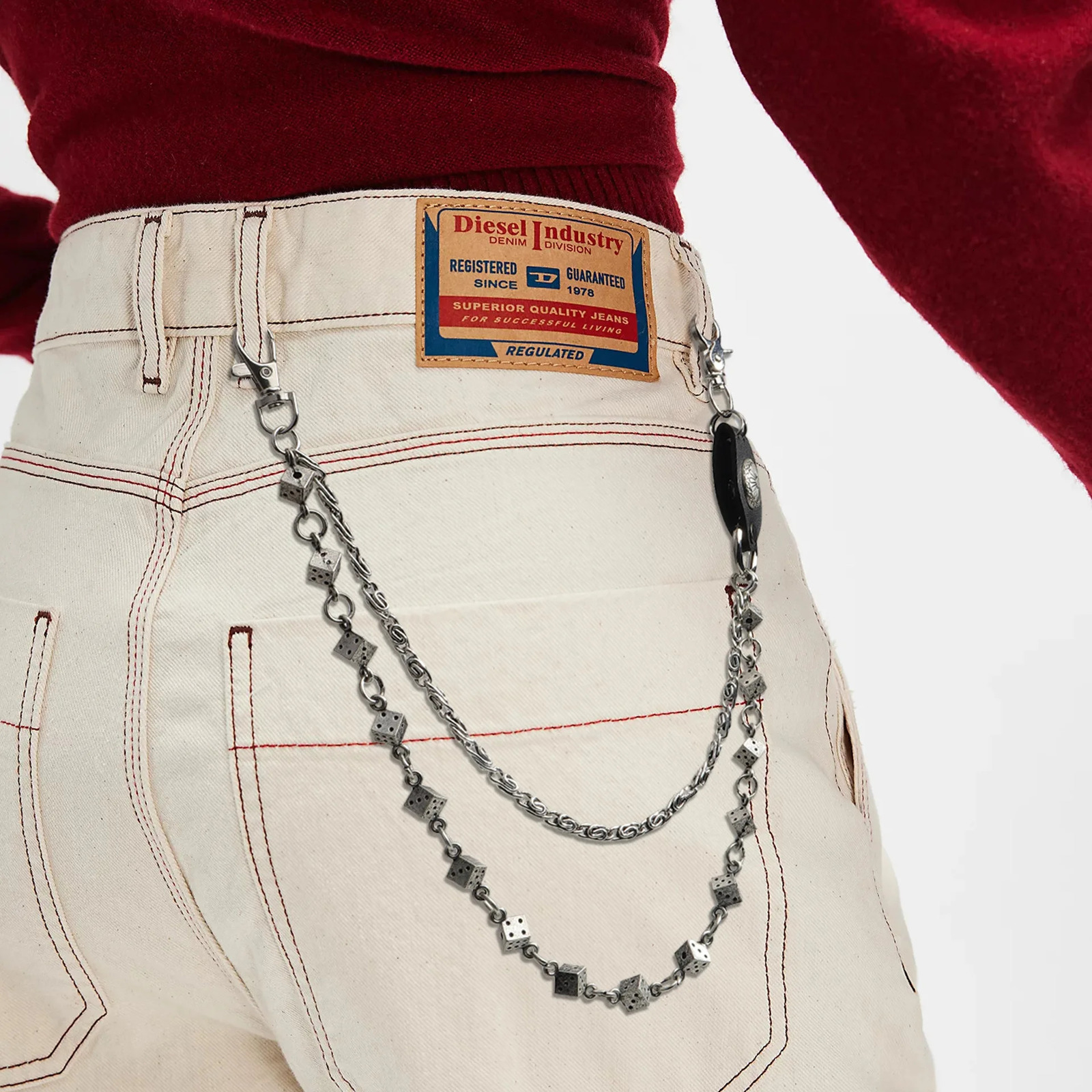 Fashion Versatile Pants Chain Heavy duty Dice Rivet PU Splicing Personalized Punk Street Dance Paired with Jeans Cool Nightc 250530