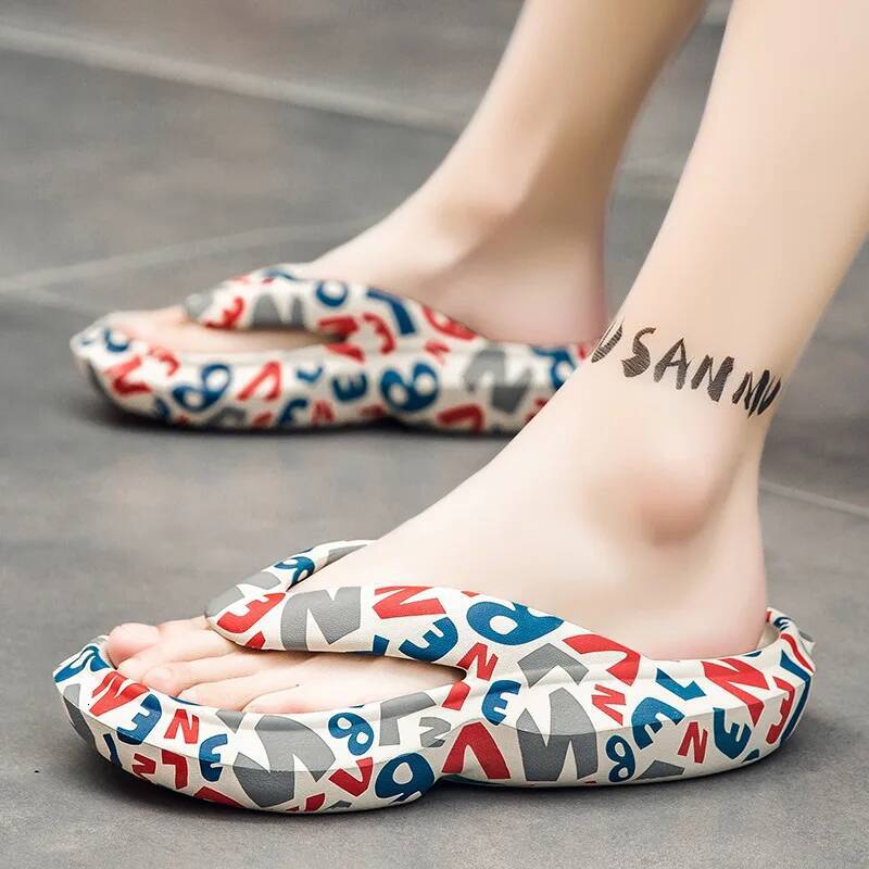 Ddmyoutdoor Men Fashion Flip Flops Home Slippers New Summer Printing Personality Korean Beach Shoes Male Flat Casual Soft Sole Slides outdoor shoes