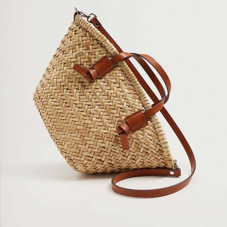 2024 Wicker Basket Bag, Rattan Woven Casual Women's Summer Beach Straw Handbag, Single Shoulder Crossbody Bag