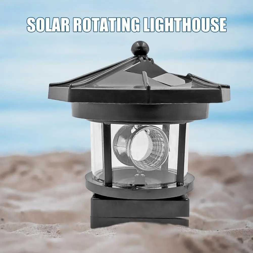 Lighthouse Shape Solar LED Light Garden Fence Outdoor Beacon Rotating Beam Lamp W250607