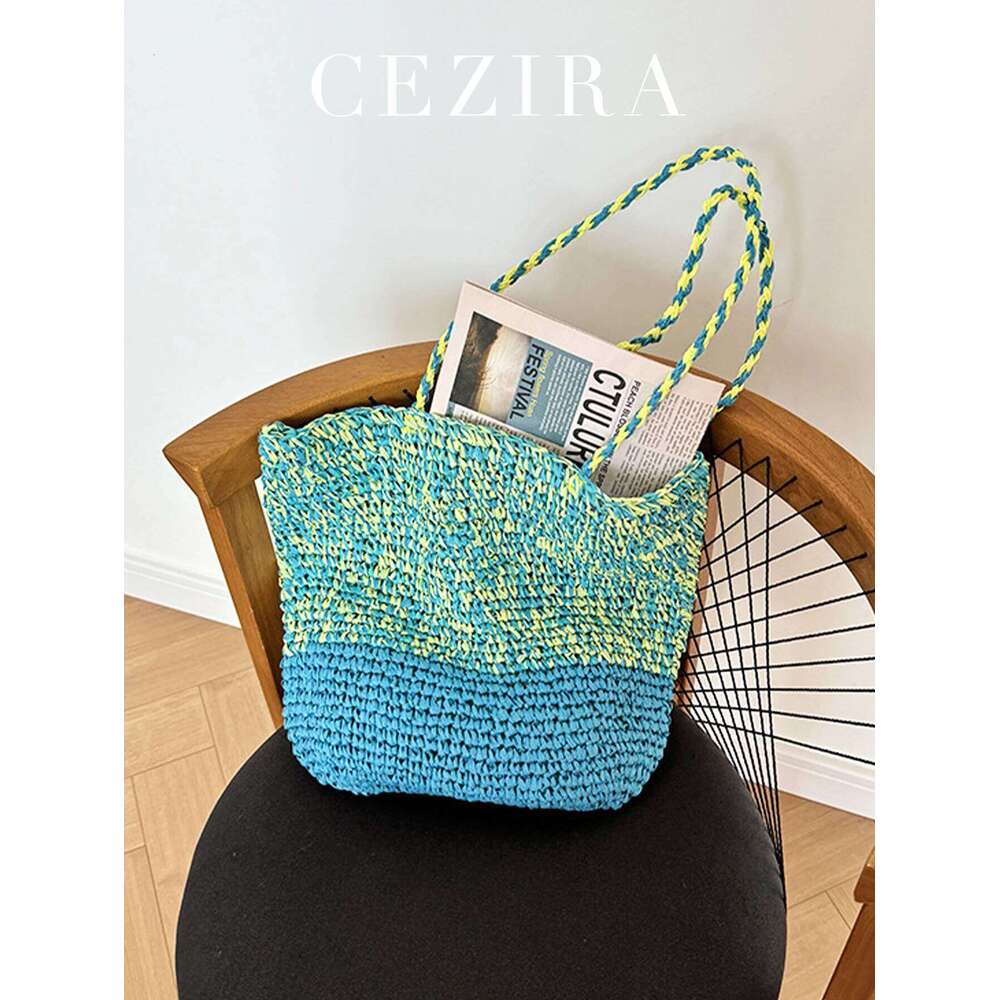 CR Women's Summer Casual Colorful Straw Woven Shoulder Handbag Contrast Color Handmade Braid Beach Bag For Daily Vacation Travel