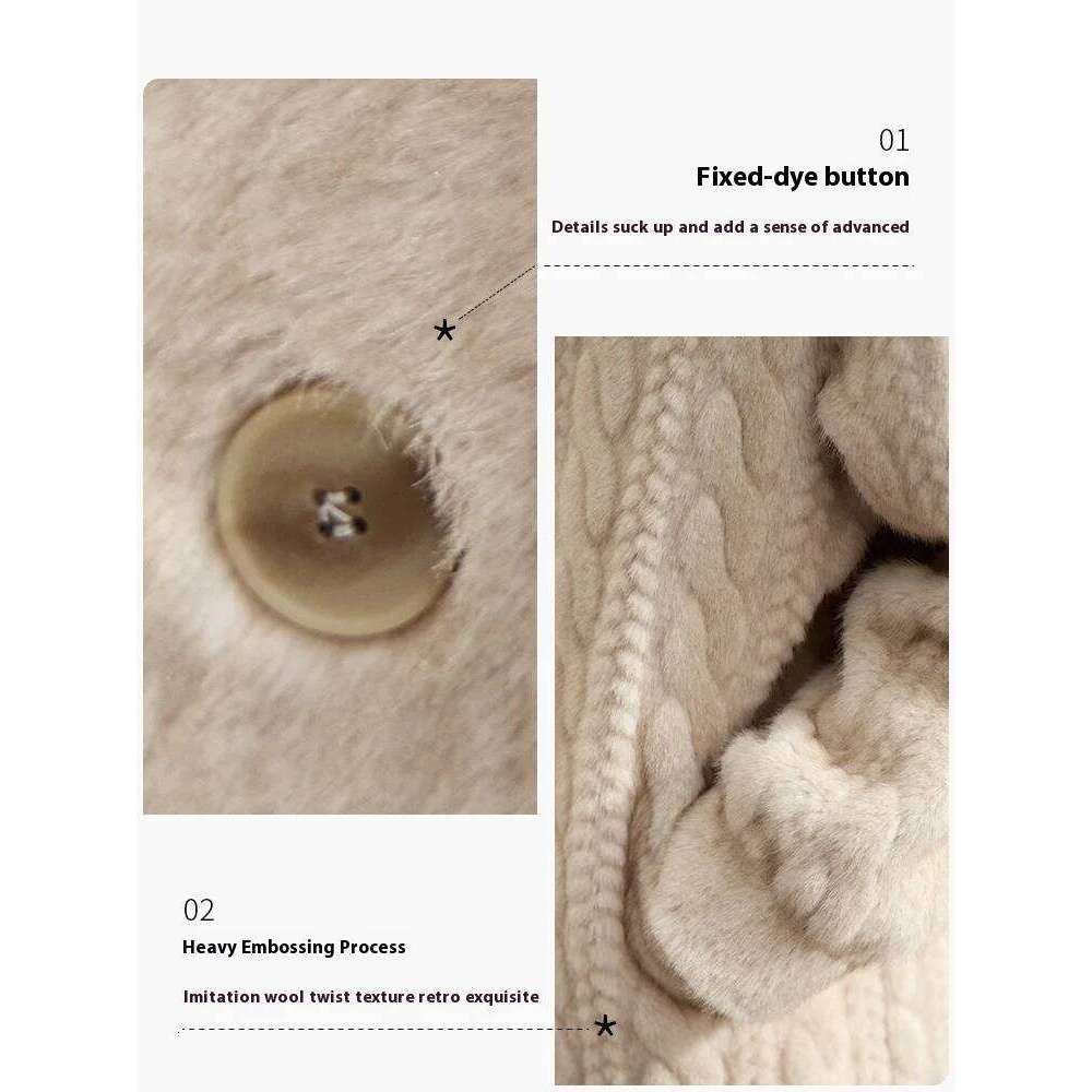 Women Cardigan Thickened Long2025Spring And Autumn V-neck Jacket Female Loose Simple Leisure With Buttons Faux Fur Mink Coat