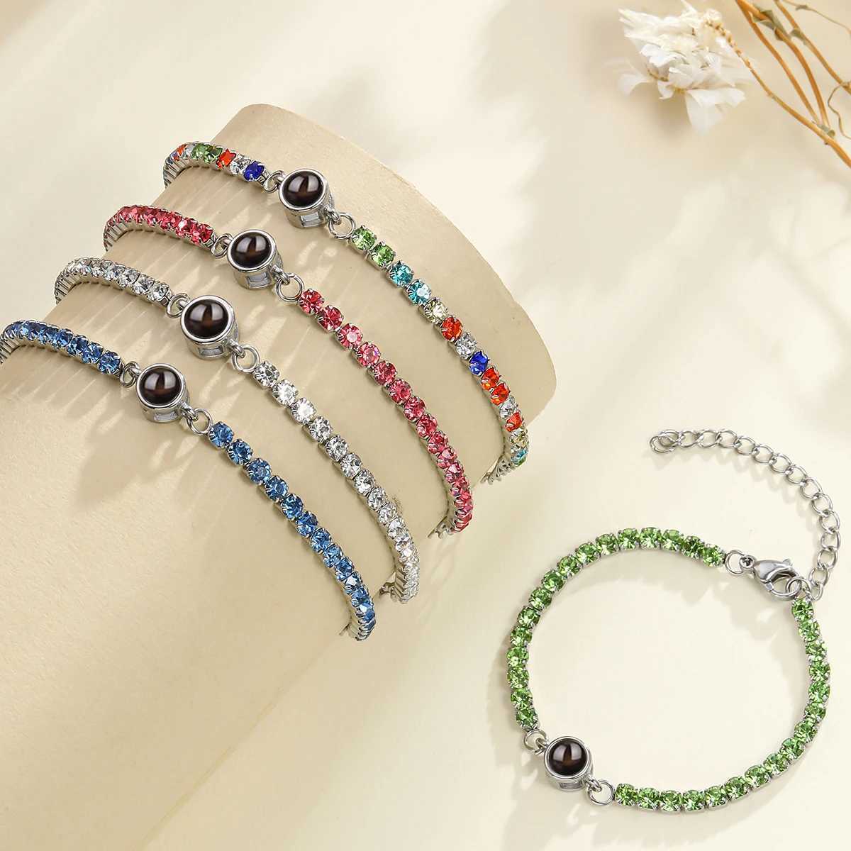 Customizable Photo Projection Bracelet Zircon Chain Womens Bracelet Family Gathering Pet Couple Memory Anniversary Jewelry Gift W250606