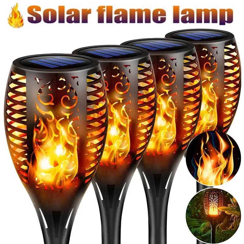 4/2/1Pcs Solar Flame Lights Torch Flickering Light Waterproof Garden Decoration Outdoor Lawn Tiki Led Path Yard Patio Floor Lamp XJ250606