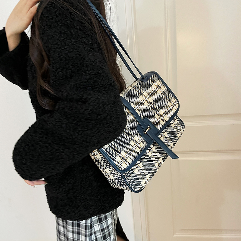 designer Wandering Bag for Women 2021 New Trend Blue Canvas Plaid Crossbody Large Capacity Versatile Shoulder Underarm Bag