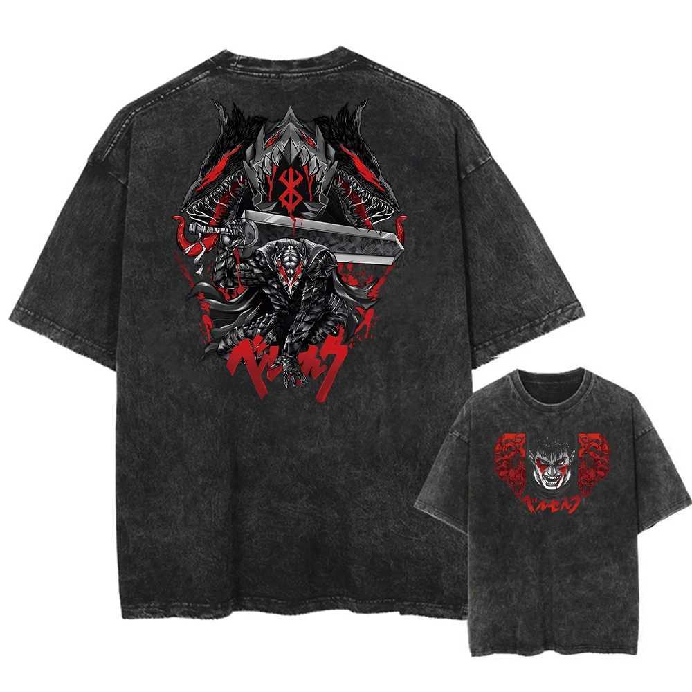 Harajuku Vintage T-shirt Streetwear Japanese Anime Graphic Print Washed Short Sleeve Oversized T-Shirt Men Casual Tees Top Unisex W250607