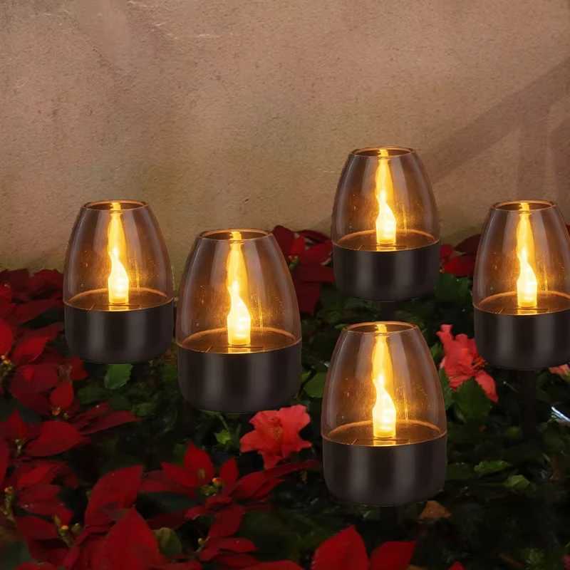 Solar Candle Lamp LED Stainless Steel Candlelight Dinner Night Light Outdoor Waterproof Garden Lawn Courtyard Balcony Home Decor W250607